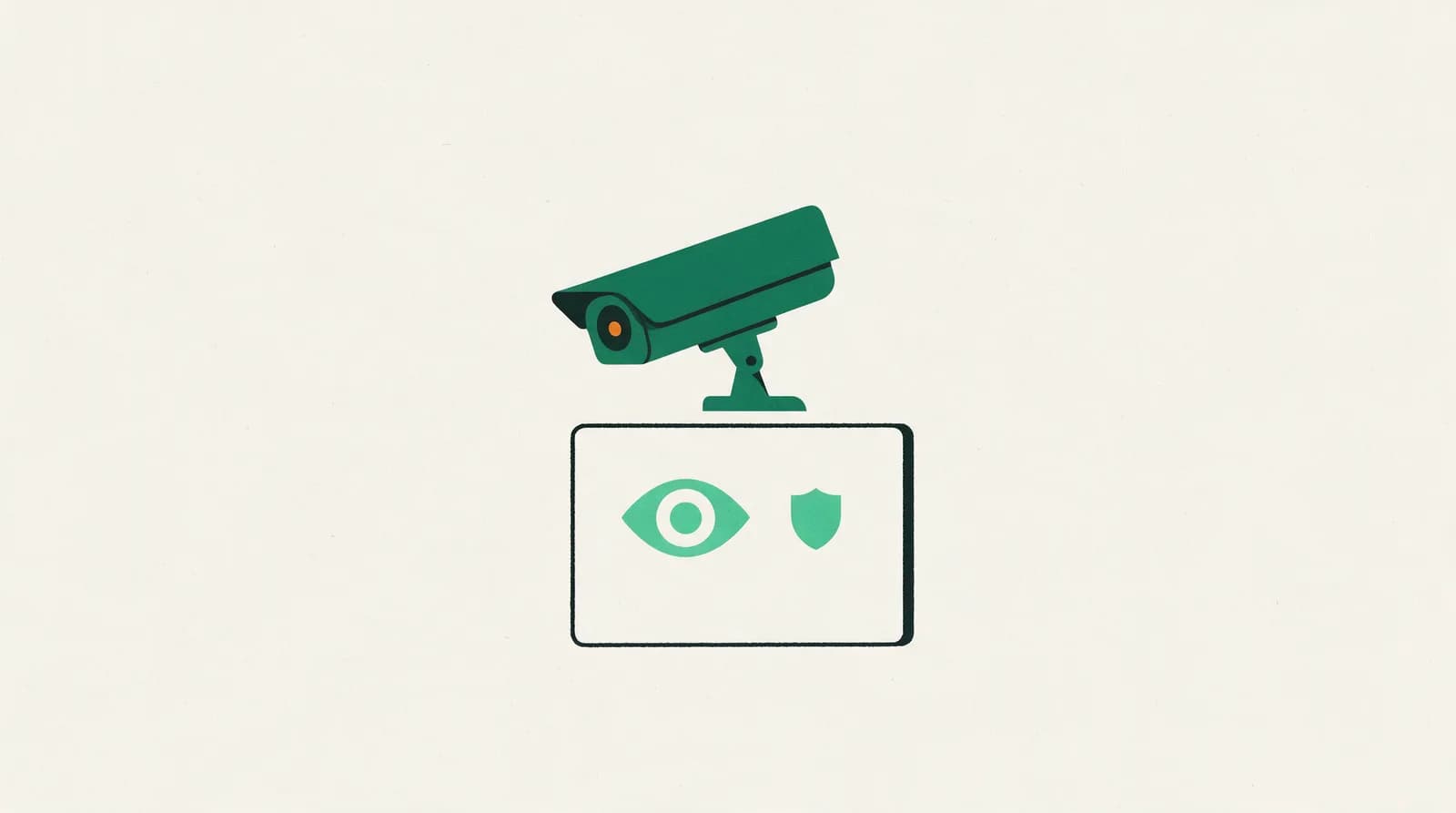 Una cámara de seguridad sobre un cartel rectangular de zona videovigilada